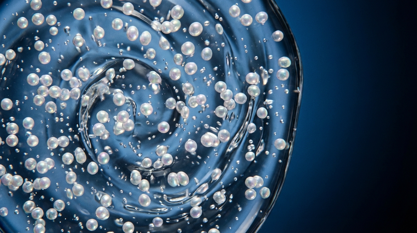 תקריב של מיקרו-קפסולות פרוביוטיות בתוך קרם טיפולי.