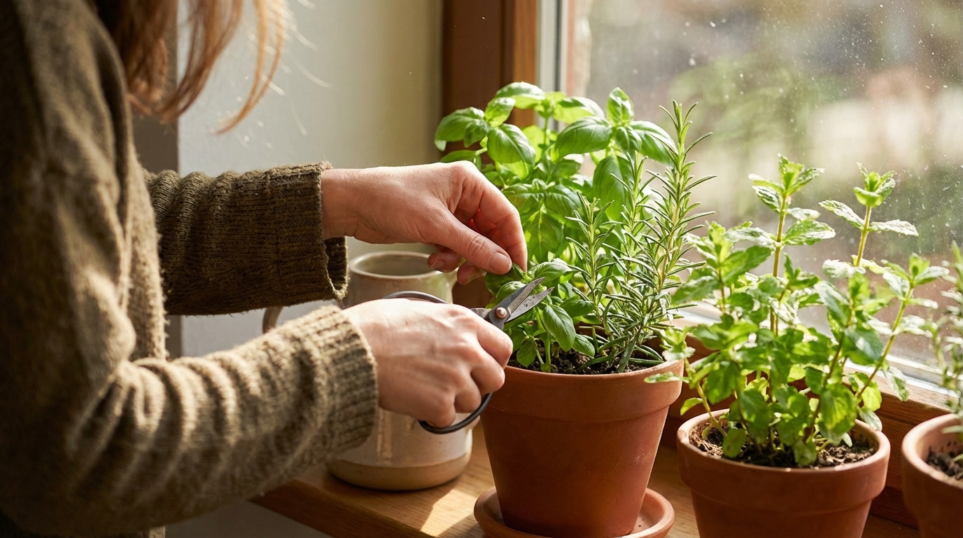 ידיים של אישה מטפחות צמחים, סמל לטיפוח הבריאות והפוריות בדרך טבעית