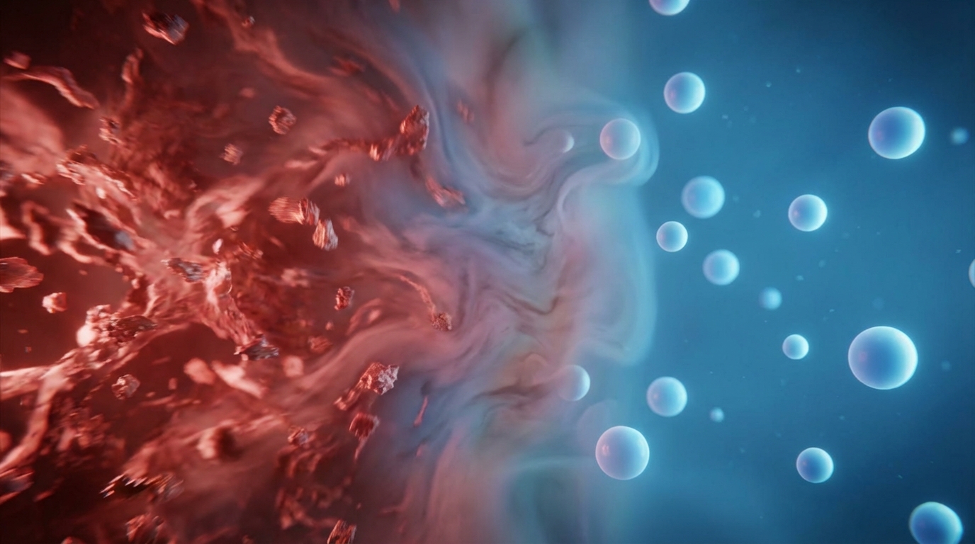 איור מדעי מופשט המדגים כיצד סביבה חומצית פוגעת בזרע לעומת סביבה מאוזנת