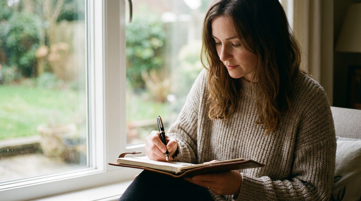 אישה מנהלת יומן מעקב אחר המחזור החודשי שלה כדי לזהות ימי ביוץ