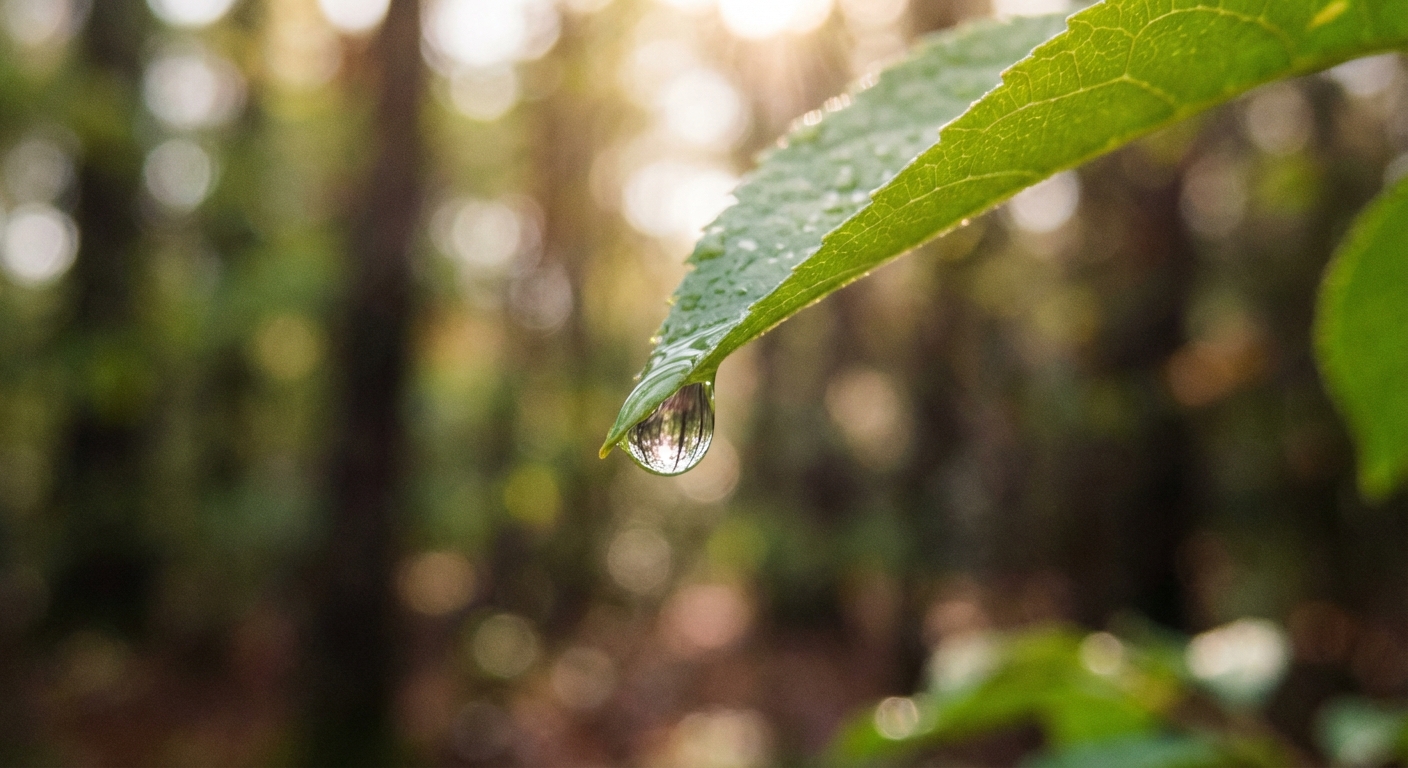 טיפת טל על עלה ירוק, המסמלת את המקור הטבעי והיעילות של חומצה לקטית.