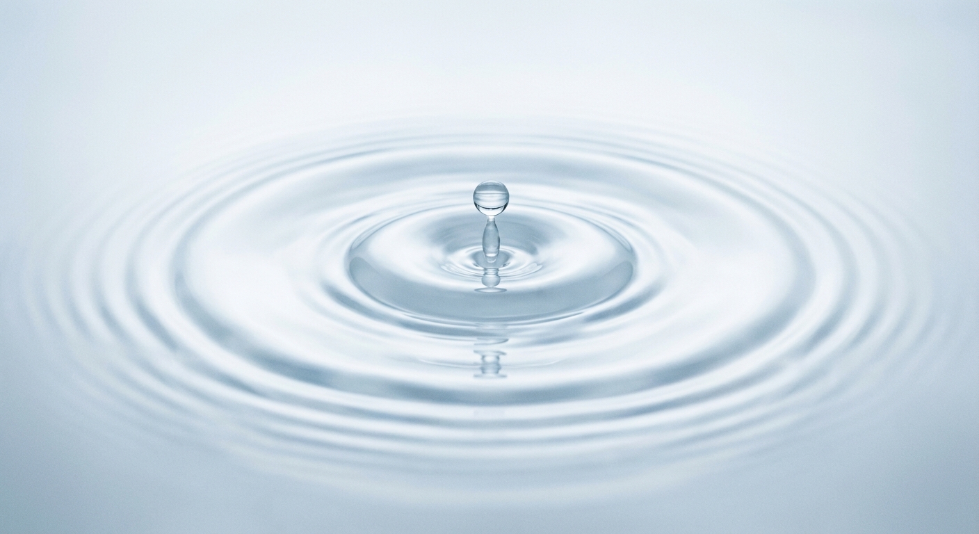 תקריב של טיפת נוזל יוצרת אדוות במים, המייצגת את האיזון העדין של רמת ה-pH באזור האינטימי.