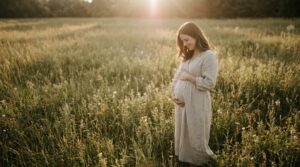 שחלות פוליציסטיות בהריון - אישה בהריון מתקדם מחייכת באור טבעי וחם