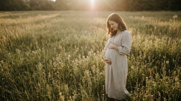 שחלות פוליציסטיות בהריון - אישה בהריון מתקדם מחייכת באור טבעי וחם
