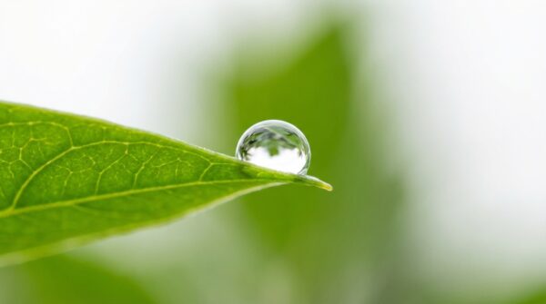 איור מטאפורי של טיפת מים מאוזנת על עלה, המסמלת את חשיבות ה-pH לעור הפנים.