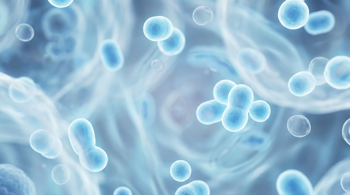 תצוגה מיקרוסקופית מופשטת של חיידקים פרוביוטיים, המדגימה את הבסיס המדעי לשיקום הפלורה בנרתיק.