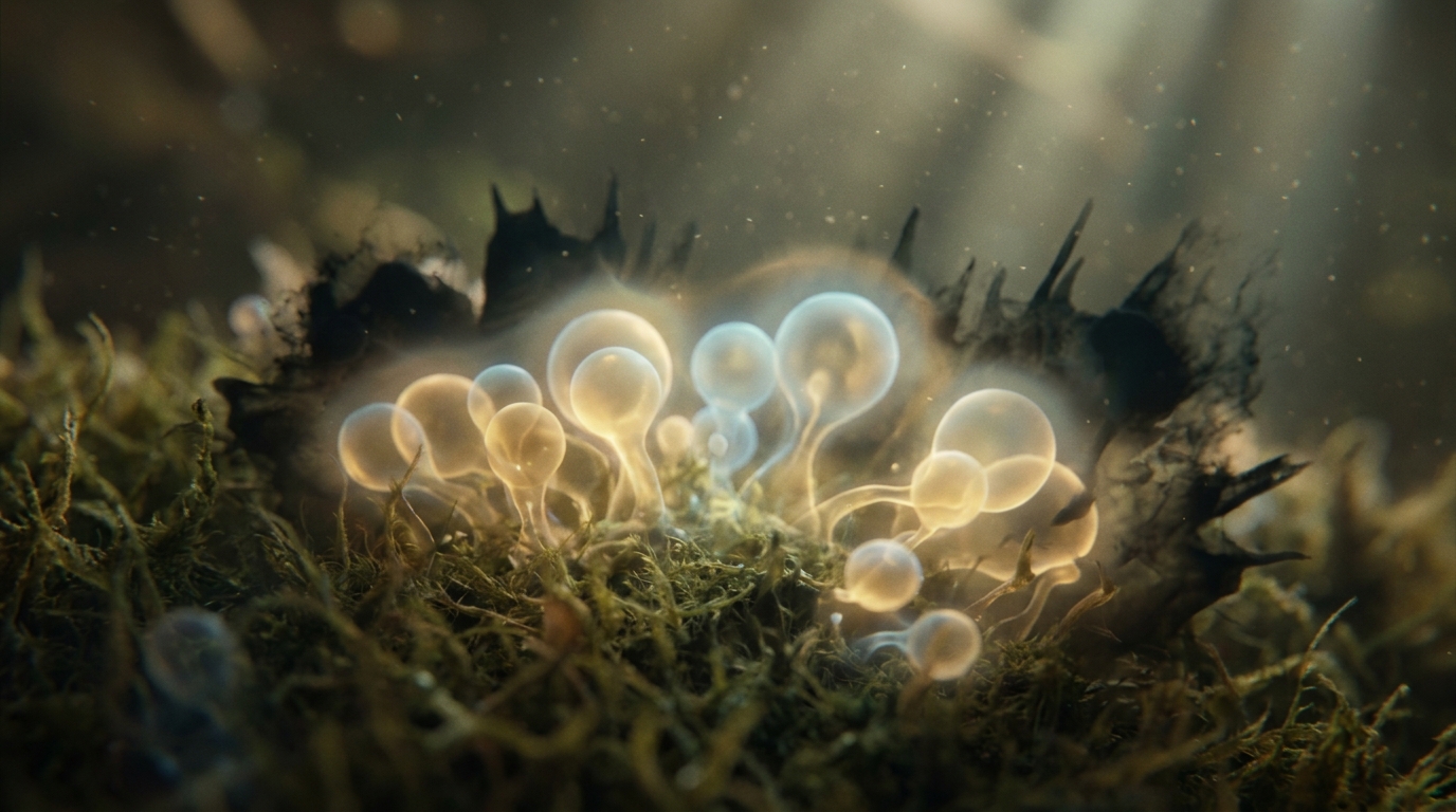 איור מופשט של המיקרוביום של העור, המראה איזון בין חיידקים מועילים למזיקים.