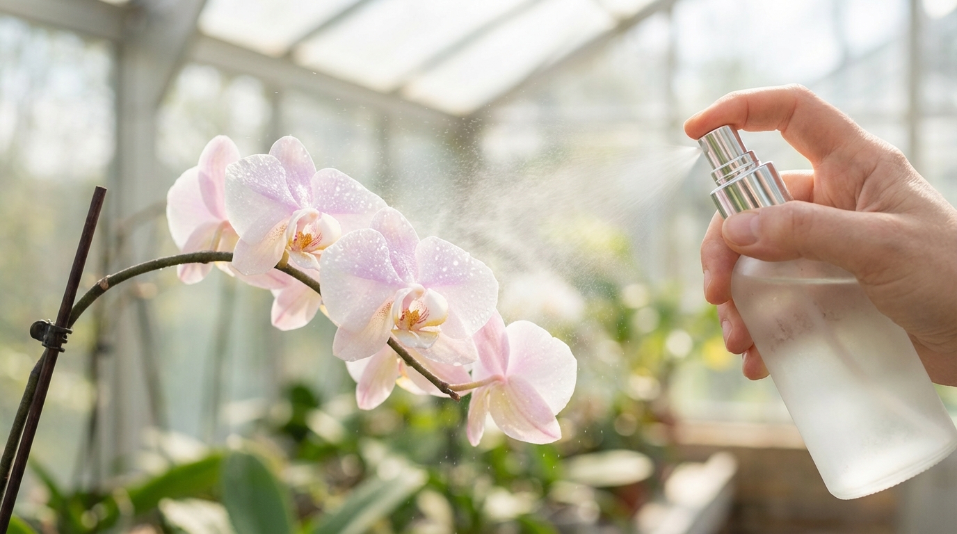 תקריב על פרח עדין המקבל לחות, מסמל את הטיפול ביובש נרתיקי והצורך באיזון עדין.